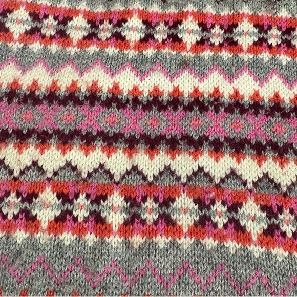 Talbots Women’s Sz M Lambswool Blend Fair Isle Nordic Crewneck Sweater Pink Gray - Picture 4 of 10